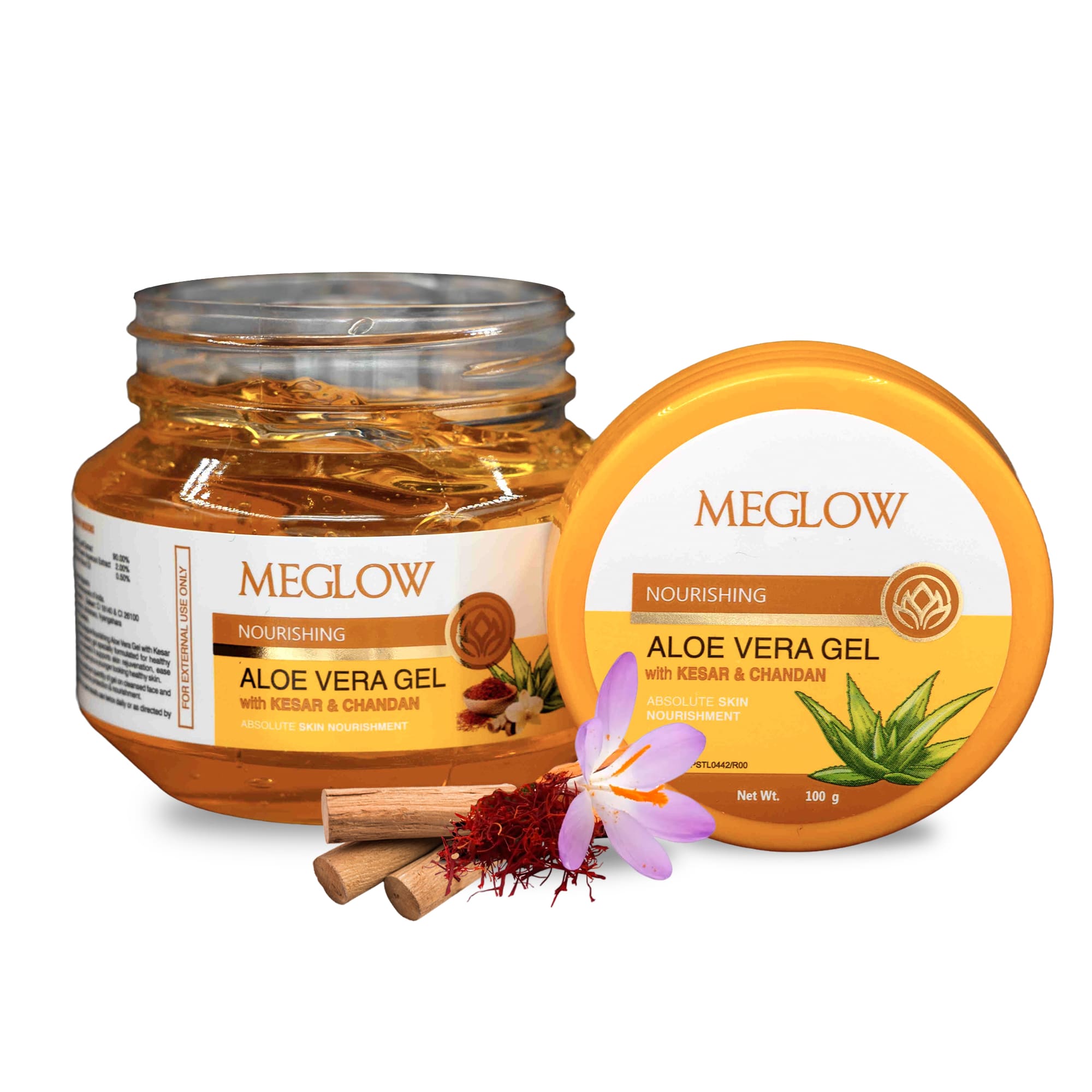 Meglow Aloe Vera Gel with Kesar & Chandan for Face - 100g