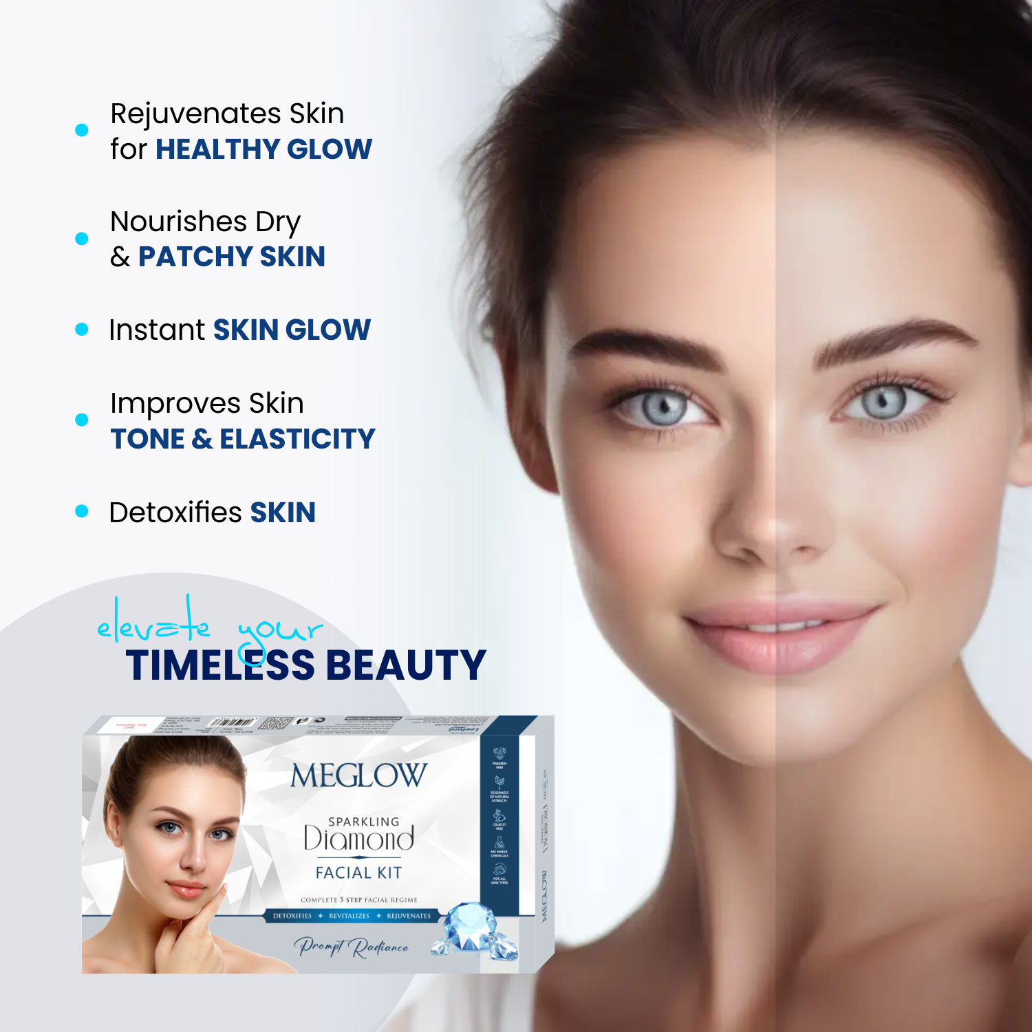 Rejuvenates Skin for HEALTHY GLOW  Meglow Diamond Facial Kits