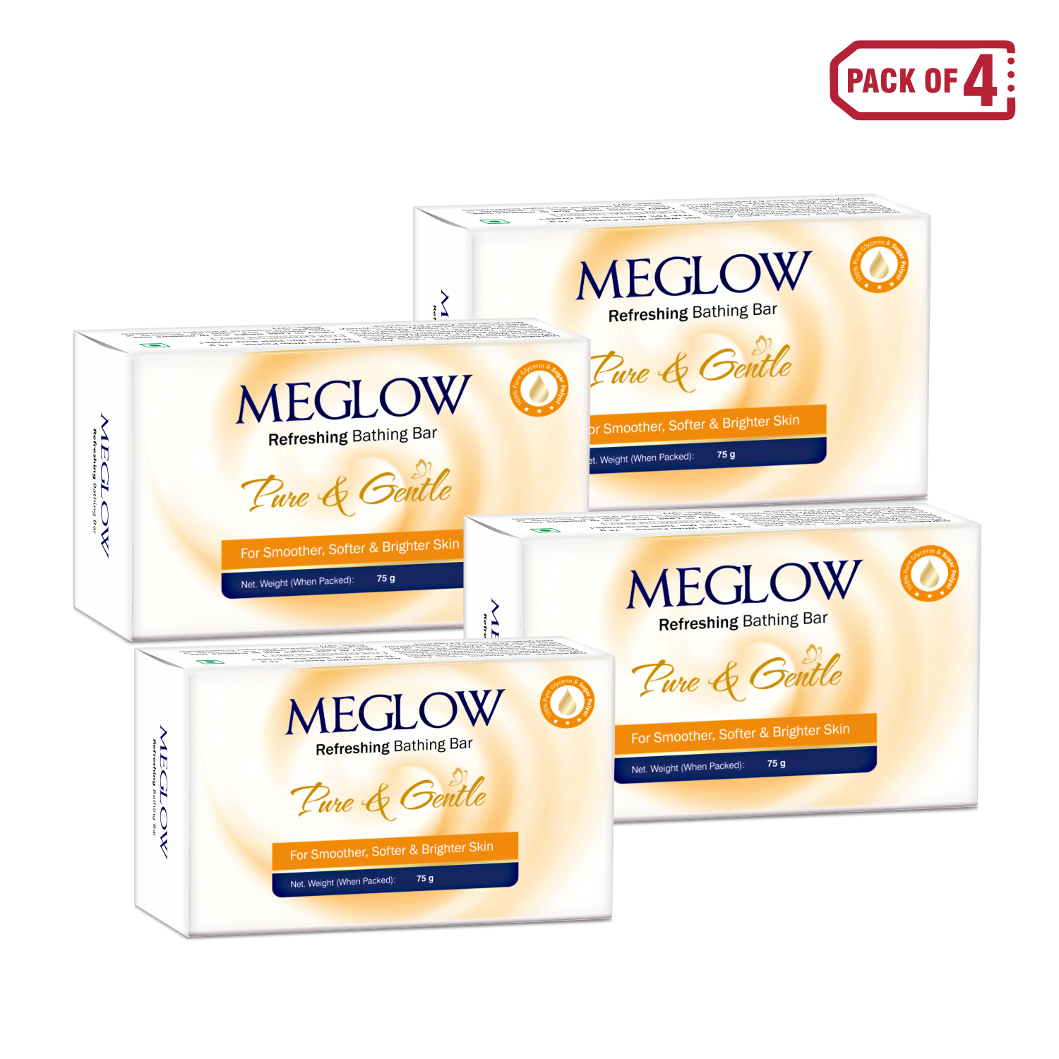 Meglow Refreshing Bathing Bar 75g (Pack of 4)