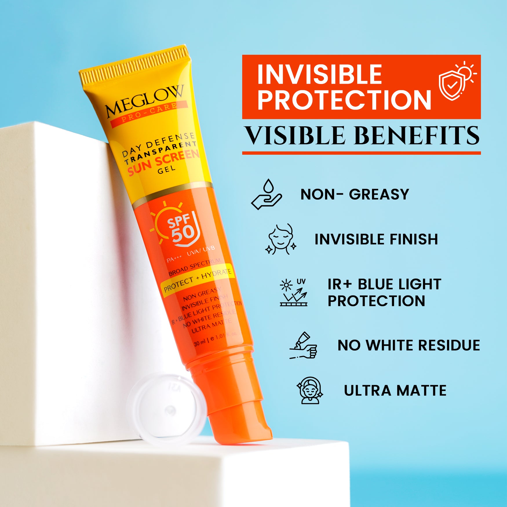 Meglow Sunscreen Gel SPF 50 PA | No White Cast