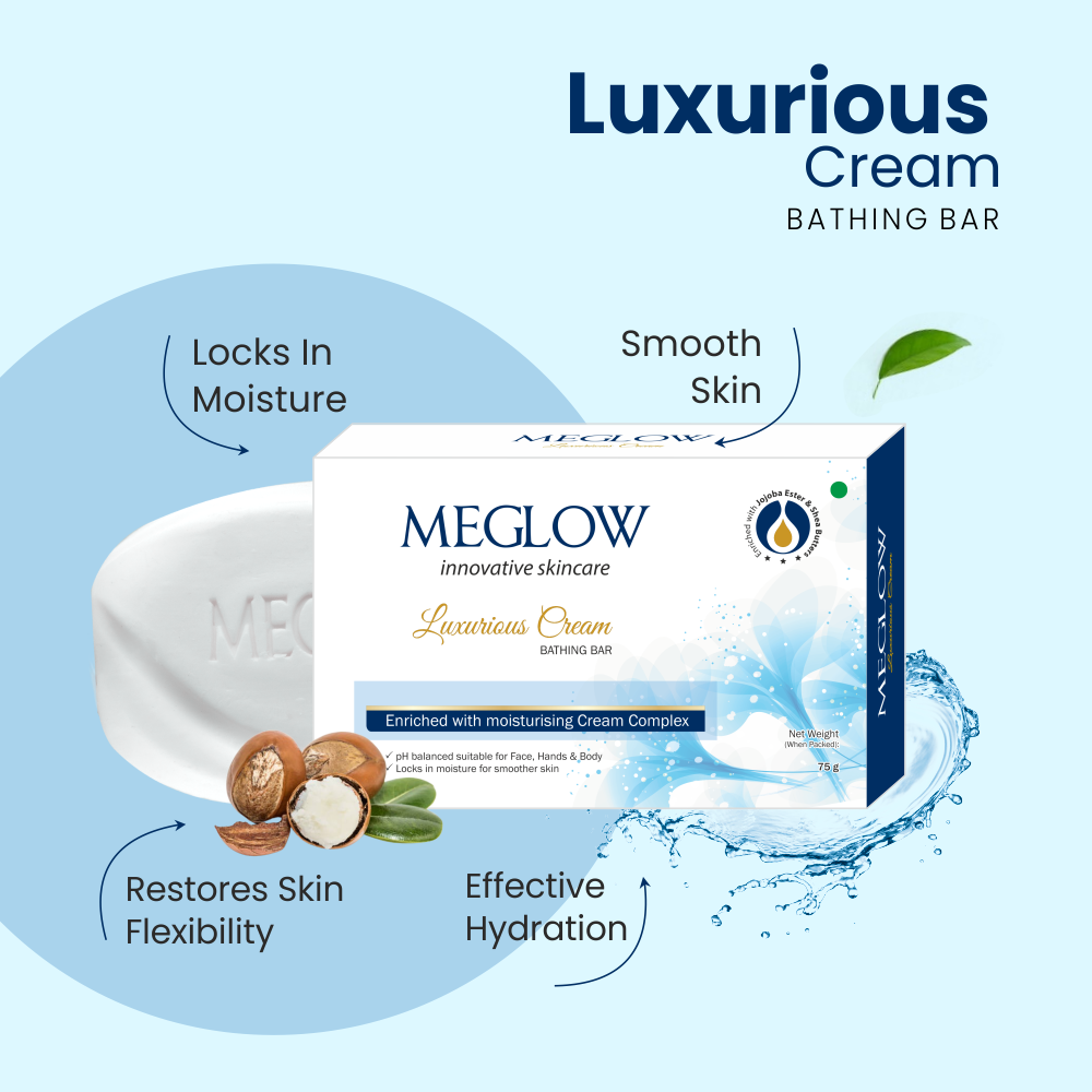 Meglow Soap Combo Pack of 6 (75g) - Refreshing, Beauty Bar and Luxurious Cream Soap (2pcs Each)