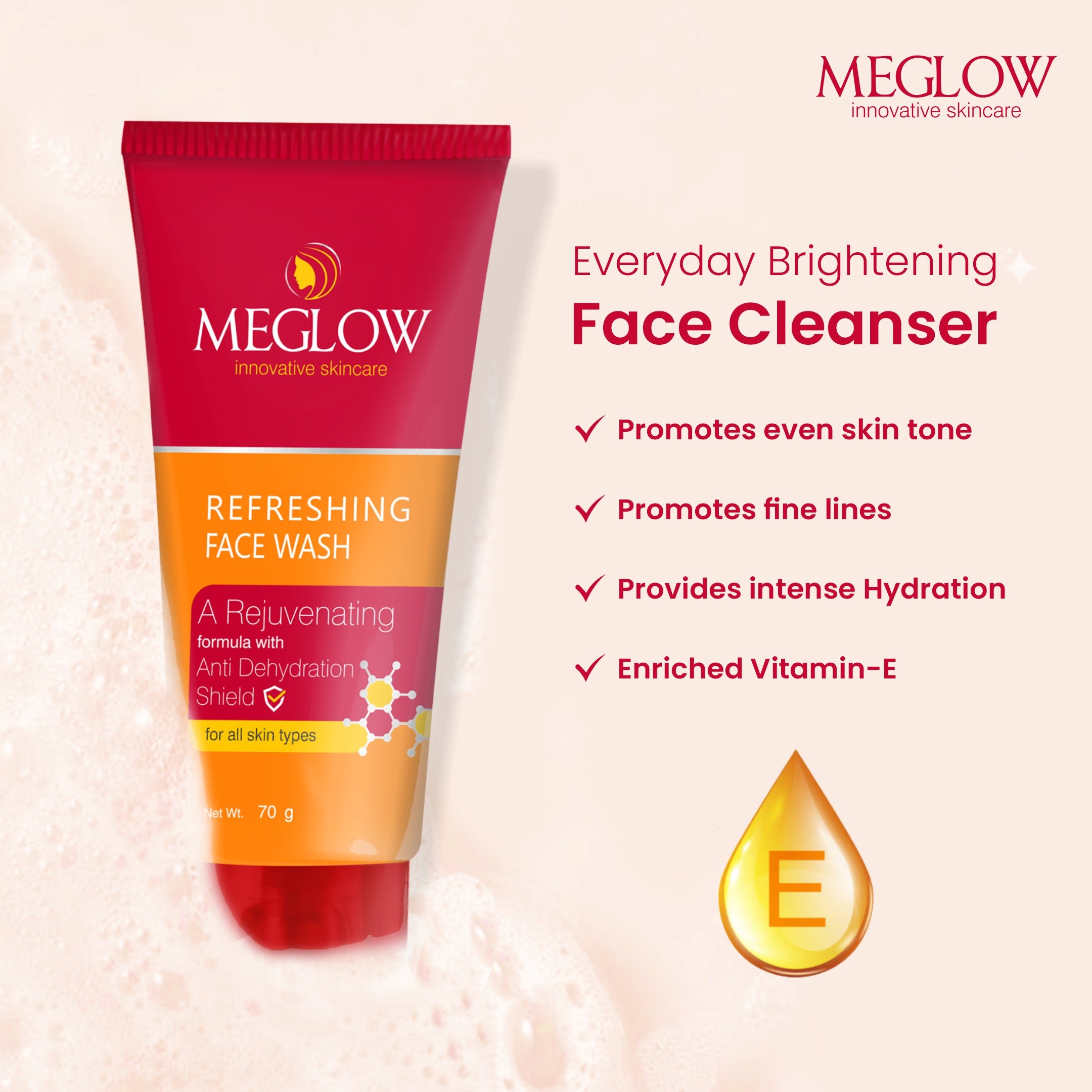 Meglow Refreshing Facewash for Men & Women 70g & Rose Water Toner Spray , 100ml - Combo Pack